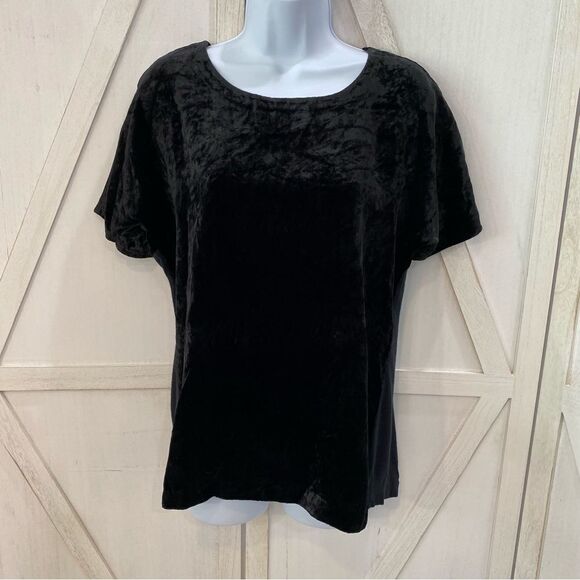 Lucky Brand Black Velvet 1/2 Zip Up Back Short Sleeve Top - Picture 6 of 13